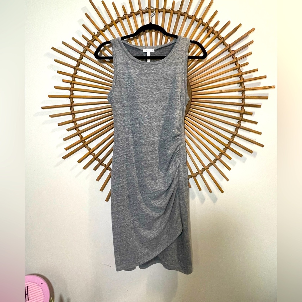Leith Heathered Gray Sleeveless Bodycon Faux Wrap Rushed Tank Dress Jersey Knit